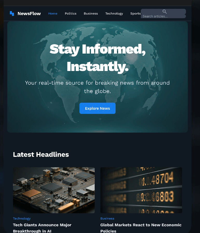 Live Preview of NewsFlow Webpage